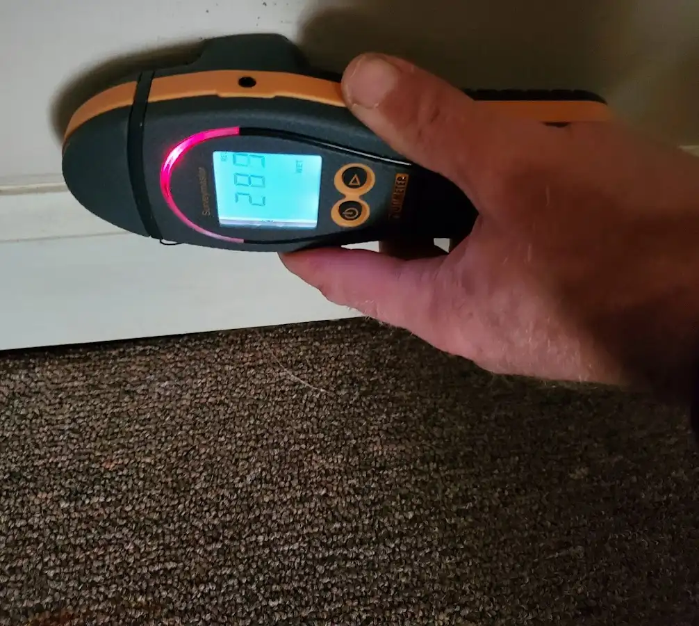 Moisture detection at baseboard during Storm Damage Restoration in Champlin